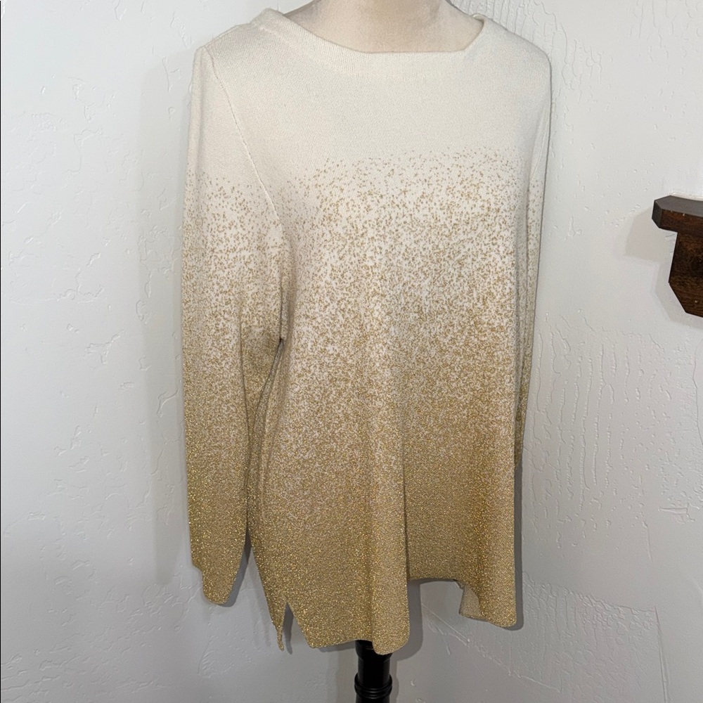 Liz Claiborne Brand New w/ Tags Gold Shimmer Christmas Sweater Career Woman 1X